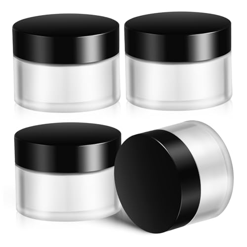 Ipetboom 4 Piezas Botella De Crema Exfoliante Sello Escarchado Envases De Loción Cosmética Frascos Para El Cuidado De La Piel Envases Cosméticos Con Tapas Fregar Reutilizable Vidrio Black