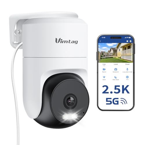 VIM TAG 2,5K Überwachungskamera Aussen, 5G WLAN Kamera Überwachung Außen,360°PTZ-Außenkamera mit Farbige Nachtsicht,Aussenkamera für PIR-Bewegungserkennung, 2-Wege-Audio, IP66,Alexa,Cloud/SD Card