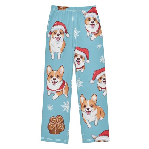 Corgi Dog Gingerbread Boys Long Pants Soft Trousers Elastic Waist Kids Lounge Bottoms with Pockets S-XL