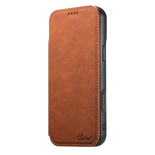 Étui iPhone 15 Plus marron avec clapet magnétique et housse portefeuille cuir
