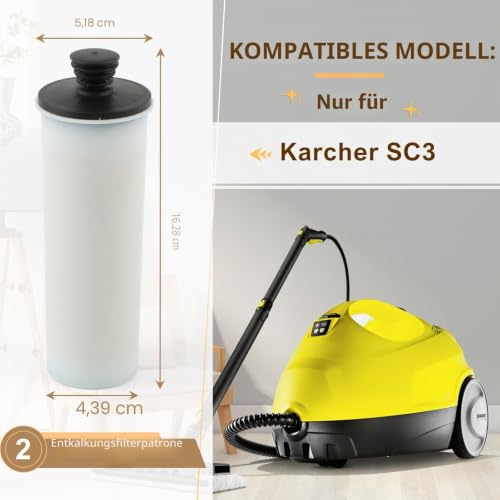 2 Stück Dampfreiniger Entkalkungskartusche für Kärcher SC 3 Dampfreiniger Filterstab Zubehör (Weiß)