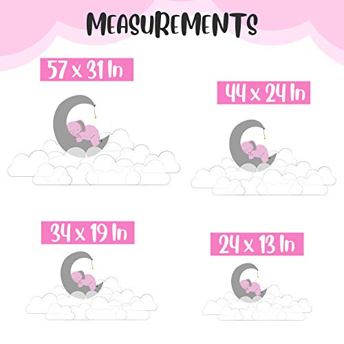 Elephant Moon Clouds And Stars - Baby Girl - Nursery Wall Decal For Baby Rom Decorations - Mural Wall Decal Sticker For Home Children's Bedroom (J236) (Wide 34"X19" Height) #TOP4