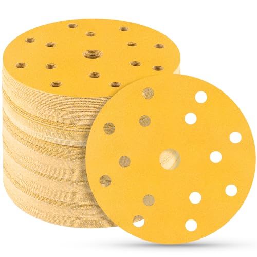STEBRUAM 50pcs 150mm Sanding Discs,220 Grit 6 inch 15 Holes Hook and Loop Sanding Pads for Random Orbital Sander Pads and All Oscillating Tools