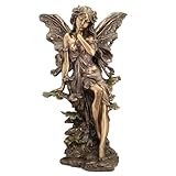CAPRILO Figura Decorativa Fantasía de Resina Hada Sentada sobre Flor. Adornos y Esculturas. Regalos Originales. Decoración Hogar. 25 x 29,50 x 41,50 cm.