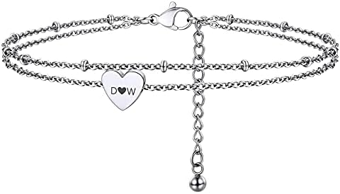 ChainsHouse A-Z Initial Letter Layered Anklet Stainless Steel Foot Jewellery Womens Heart Ankle Chain