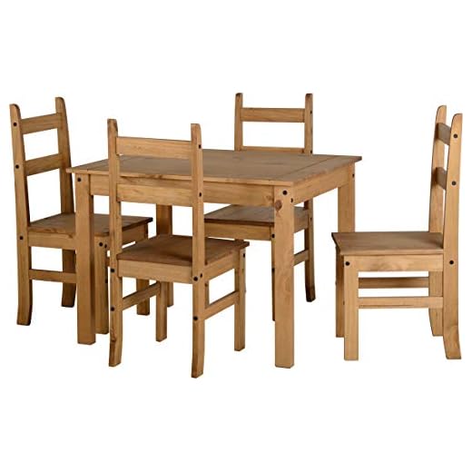 Seconique Corona Budget Dining Set with 4 Dining Chairs in Distressed Waxed Pine