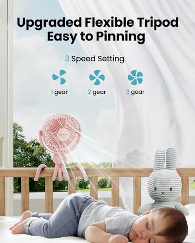 image for Gaiatop Mini Portable Stroller Fan, Battery Operated Small Clip on Fan