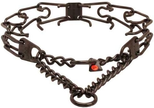 Herm Sprenger Black Stainless Steel Ultra-Plus Prong Collar with Center-Plate and Assembly chain - 3.2 mm x 23 inches