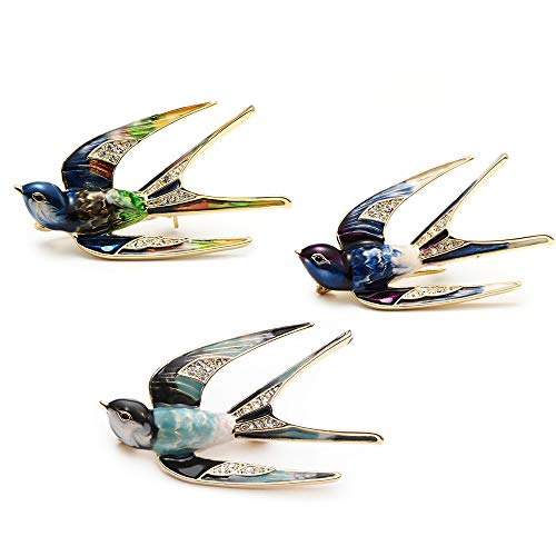 CAILI 3 pcs Broche Hirondelle, Broche Animalière Rétro Superbe, Broche en Alliage + Strass + Goutte à Goutte, L'ornement Parfait pour Hommes et Femmes