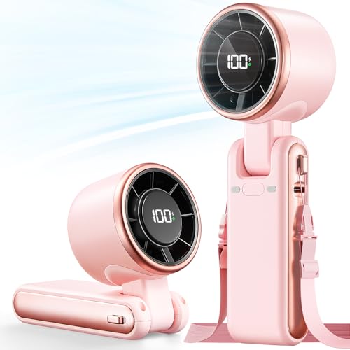 Image of Portable Handheld Turbo Fan - 5 Gear High Speed 4000mAh Rechargeable Mini Personal Hand Fan Blow Cold Air, Battery Operated Travel Essentials, Beach Vacation, Gifts for Women, Men (Pink)
