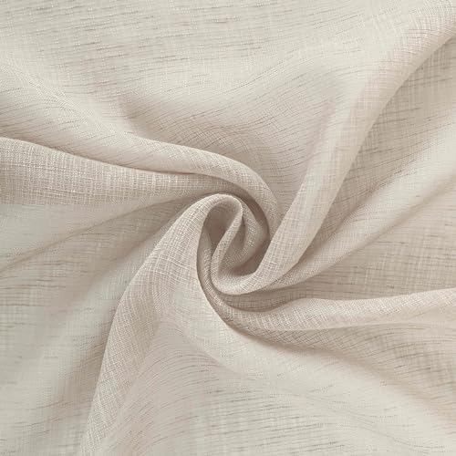 Image of Short Curtains 36 inch Length for Small Bedroom Window 2 Panels Rod Pocket Farmhouse Semi Sheer Faux Linen Tier Cafe Privacy Curtain for Camper Basement Bathroom Kitchen 30x36 Long Cream Beige