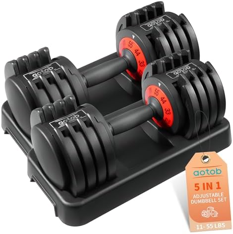 AOTOB 55 lbs (Pair) Adjustable Dumbbell Set, Dumbbells Weights wi...