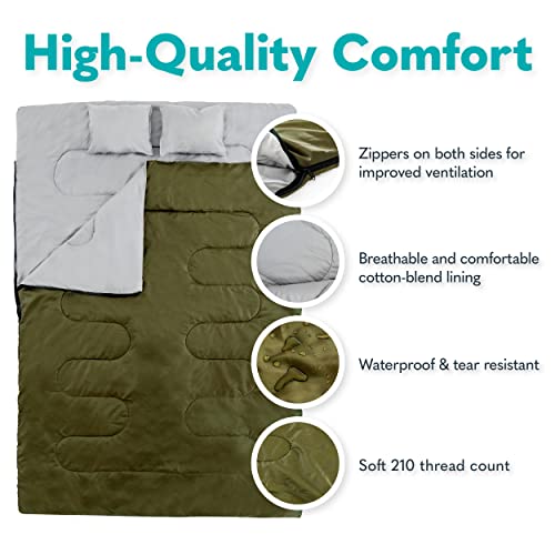 Sleepingo Double Sleeping Bag For Backpacking, Camping, Or Hiking. Queen Size Xl! Cold Weather 2 Person Waterproof Sleeping Bag For Adults Or Teens. Truck, Tent, Or Sleeping Pad, Lightweight #TOP2