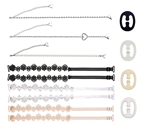 Decoration Rhinestone Bra Straps For Teens Girls Women Party Wedding Anti-Skid Pearl Straps Lace Flower Removable Crystal Flashing Row Bra Strap Clips Holder Set 10 Pack #TOP1