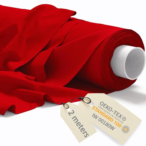 DreamRoots Telas por metro Algodon 2Mx160cm 145 g/m²   Tela para tapizar, cortinas, disfraz, manualidades   Tela de lienzo, Rojo