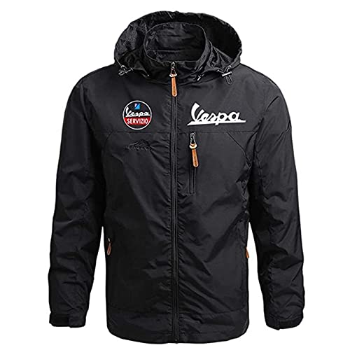 Vestes à Capuche pour Hommes - Servizio Vespa New Sweatshirts Cardigan Chaud à glissière Manteau de Sports de Plein air Chapeau Amovible - Cadeau Cover