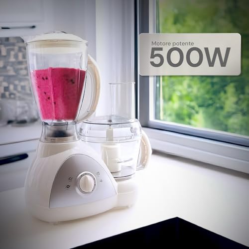 Wintem Multifunktionale Küchenmaschine 500 W mit Behälter 0,8 l weiß – Mixer, Zerkleinerer und Zitruspresse mit 4 einstellbaren Geschwindigkeiten und Plus-Funktion, rutschfeste Füße und