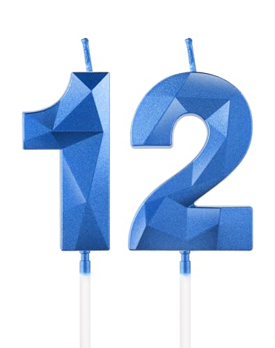 Candele blu reale per 12° compleanno, candela 3D numero 12