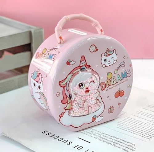 Image of Money Saving Bank with Coin Slot / /Creative Cartoon Design Money Bank / /Plastic Piggy Bank for Boys & Girls (Pack of 1) (Magical Unicorn Piggy - Pink)