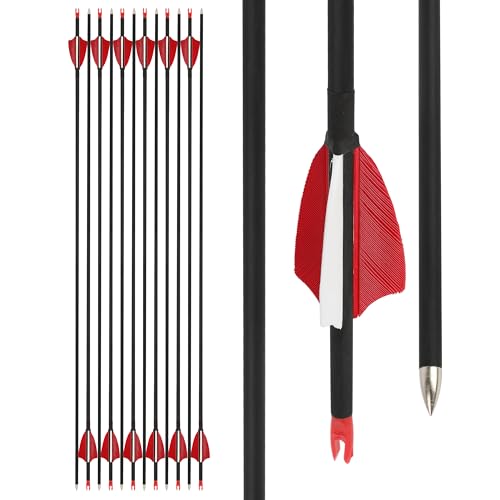 surwolf 31' Flechas de Carbono Flechas de práctica de Tiro con Arco Spine1000 OD6.0 mm Flechas de Caza para Arcos recurvos y compuestos (rojoblanco)