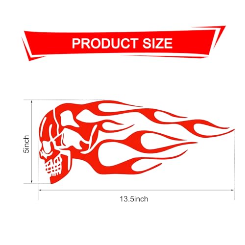 Image of 2 PCS Automotive Stickers, 13.5 inch x 5 inch Skull Flame Reflective Stickers, Self-Adhesive Outdoor Waterproof Safety Flame Personalized Decals, Universal for Most Cars (Red #L)