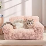 KHONSU PET Orthopedic Cat Sofa Bed - Large Plush Pet Couch for Indoor Cats, Washable Fluffy Dog & Kitty Lounge Chair with Removable Cover, Supportive Comfy Bed,24 Inch Pink