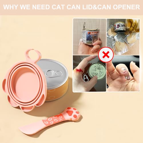Image of PETPAWLOVELY-Cat&Dog Food Can Covers Lids,Silicone Cat Food Spatula or Can Opener,Cat Treat Spoon.Multi-Function Cat Treat Dispenser Spoon,1 Lid&2 Spoon for Wet Food(Pink)