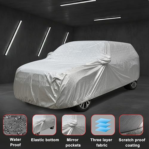 Image of Auto Hub Car Cover Compatible with Tata Sierra with Mirror Pocket, Soft Cotton Lining, Sierra Car Cover Waterproof - Metallic Silver