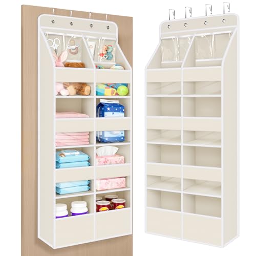 Univivi Upgraded Over the Door Organizer for Baby Nursery, Beige, 5-Shelf