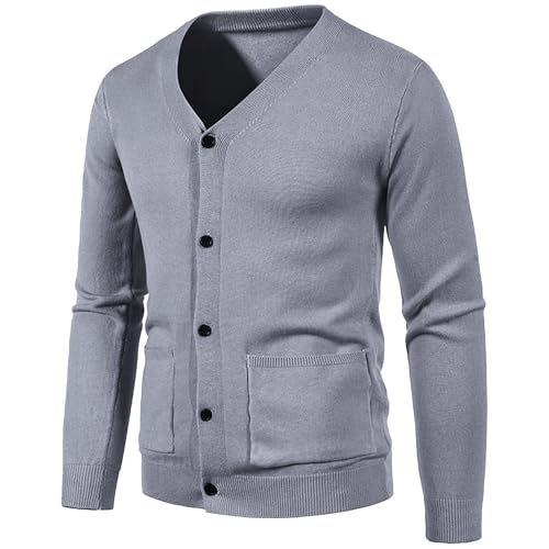 Men's Wool Blend V Neck Cardigan Sweater Slim Fit Button Knitted Sweaters Cardigan Sweater with Pockets - Main Image