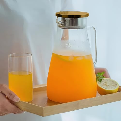 Image of Borosilicate Water Jug with Lid, Stainless Steel Air Tight Lid, Iced Tea Pitcher, Water Jug, Hot Cold Water, Milk and Juice Beverage Carafes - 1800ml Water Glass Jug (Glass Water Jar)