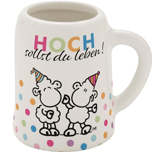 Sheepworld Schnapskrug mit Motiv 'Hoch' | New Bone China, 5 cl, Mini-Krug mit Spruch | Lustiges Geschenk, Party, Männergeschenk | 73839