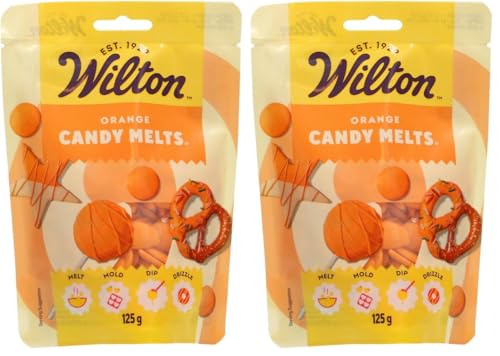 Wilton Candy Melts Naranja Caramelos para Derretir con Sabor Dulce y Cremoso para Moldear, Sumergir y Decorar, Optimas para Cake Pops, Dulces, Tartas y Postres Revestidos, 125 g (Paquete de 2)
