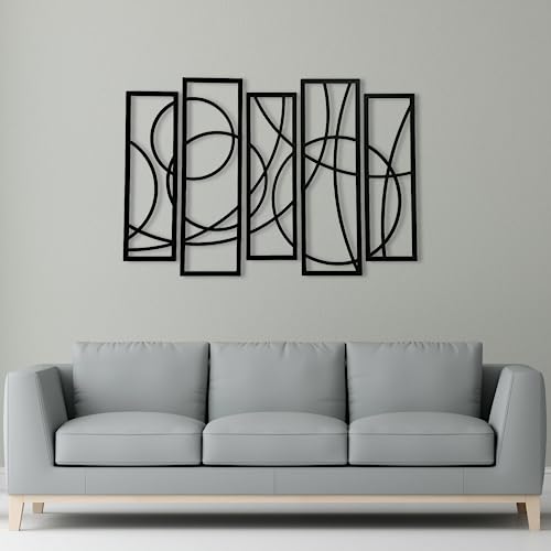 Image of 7 Decore; Wooden 5-Piece Wall Art Panel Frame | Unique Home Decor for Living Room, Bedroom, Drawing Room, and Dining Room | Elegant Black Design | Large Size Wall Hanging