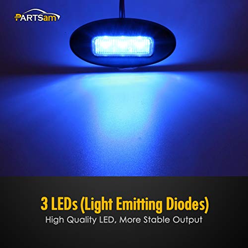 Partsam 10Pcs 3-1/4\" Oblong LED Courtesy Lights Surface Mount Black Finish 3LED Blue 12V Led Boat Marine Lights Accent Step Deck Lighting Recess Mounted Oval Led Side Marker and Clearance Lights - Thumbnail 3