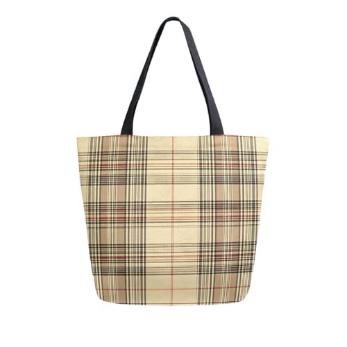 Extra Large Shoulder Tote Bag for Beach Travel Weekender Gym Beige Brown Plaid Checkered Reusable Grocery Canvas Shopping Bag2