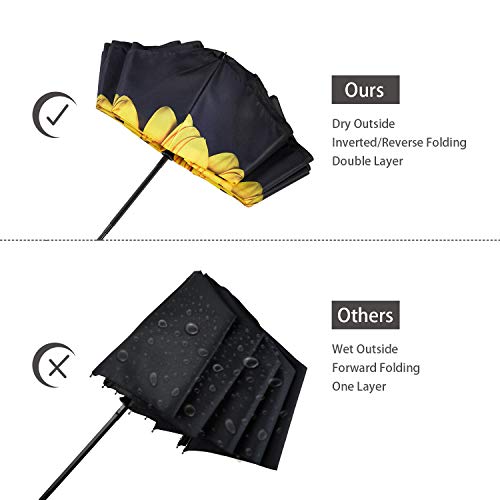 Image of NOORNY Inverted Umbrella Double Layer Automatic Folding Reserve Umbrella Windproof UV Protection for Rain Car Travel Outdoor Men Women