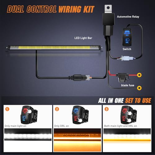 Image of Nilight LED Light Bar with Amber DRL 40.3 Inch 165 W Single Row Light | Anti-Glare Flood Spot Combo DRL Slim Offroad Light IP68 w / 14 AWG DT Wiring Kit for Pickup Truck SUV ATV UTV Boat 4x4