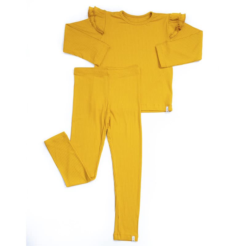 Image of Baby Toddler Girl Clothes Solid Color Ribbed Long Sleeve Shirt Pants Outfit Sets