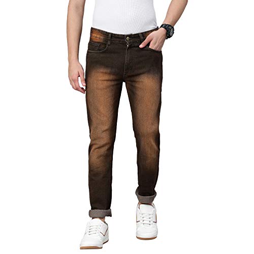 Image of Urbano Fashion Men's Chocolate Brown Slim Fit Washed Jeans Stretchable (aveps700spr-chocbrn-38)