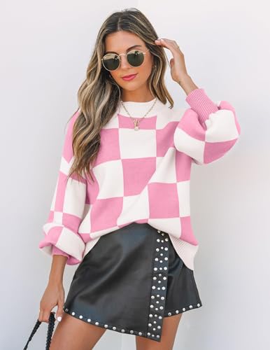Image of ZESICA Women's 2026 Fall Striped Pullover Sweaters Tops Fashion Outfits | Checkered, Mock Neck, Oversized, Trendy Casual Loose Fit, Cute, Chunky Cozy Holiday Winter Clothes