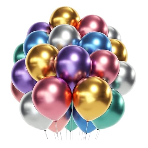 MY LIFE WAY over 50 Pieces Metallic 12 Inch Chrome Balloons in Multicolored, glossy, shiny latex balloons for decorating birthday, wedding, and party events, rainbow balloons