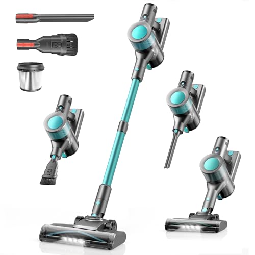 Dzaki Cordless Vacuum Cleaner, Stick Vacuum with Smart LED Display, 50KPA 55Mins Vacuum Cleaners for Home, Powerful Suction, Anti-Tangled Lightweight Rechargeable Vac for Pet Hair, Carpet (Turquoise)