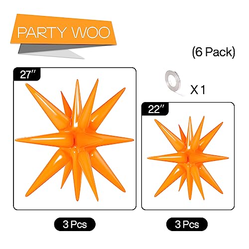 Image of PartyWoo Light Orange Star Foil Balloons 6pcs Different Sizes Pack of 27 22 Inch Explosion Spike Mylar Balloons for Graduation Wedding Anniversary Bachelorette Engagement Birthday Party Decorations