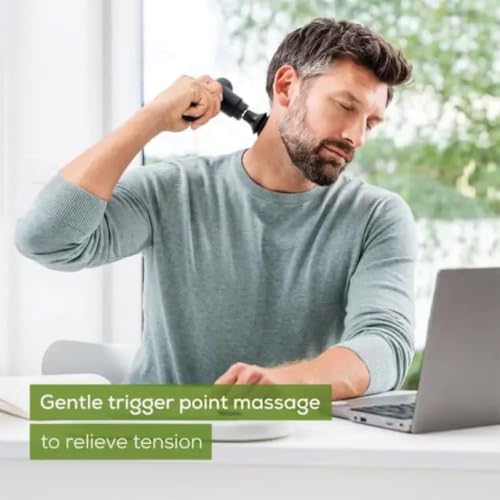 Image of Beurer German Engineering MG 79 Gentle Massage Gun with 3 Massage Heads & 3 Speed Settings | Lightweight Deep Tissue Muscle Massager for Pain Relief, Muscle Recovery & Everyday Relaxation | With storage Bag I Ideal for Home, Office & Travel Use I Black in color I 3 years Warranty