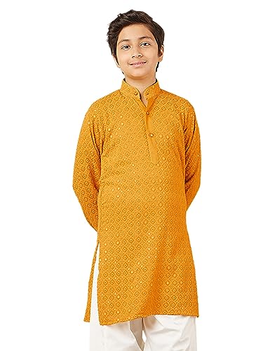 Image of AJ DEZINES Chikankari Kurta For Boys- Ethnic Wear | Embroidery Chikankari Sequined | Traditional & Festive Outfit | Cotton Stylish Boys Kurta | Perfect For Wedding & Family Function