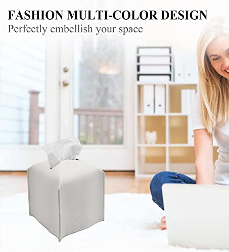 Livelab Tissue Box Cover, Square Decorative Pu Leather Tissue Box Holder Modern Tissue Case Facial Paper Organizer Dispenser For Bathroom, Vanity Countertop, Night Stands, Desk 5X5X5'' | Off White #TOP2