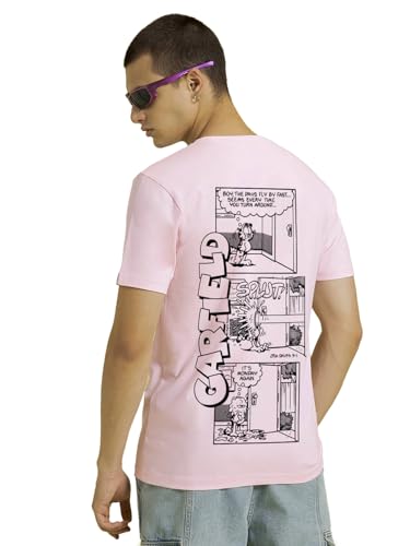 Bewakoof Official Garfield Merchandise Men's Graphic Printed Regular Fit Half Sleeve Round Neck Cotton Jersey T-Shirt