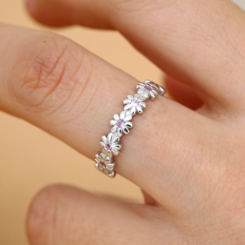 925 Sterling Silver Ring 18K Gold Plated Daisy Flower Ring Paved with Coloful Cubic Zirconia High Polished Sunflower Stacking Statement Wedding Band Ring