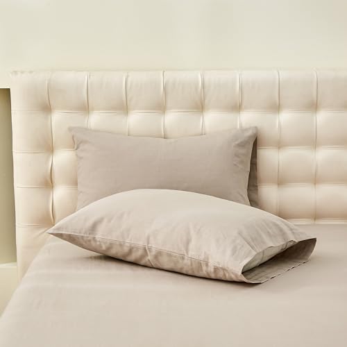 Simple&Opulence Belgian Linen Sheet Set Solid Color - 4 Pieces (1 Flat Sheet & 1 Fitted Sheet & 2 Pillowcases) Natural Flax Cotton Blend Soft Bedding Breathable Farmhouse - Khaki, Full Size by Simple&Opulence - Used condition - Image 8
